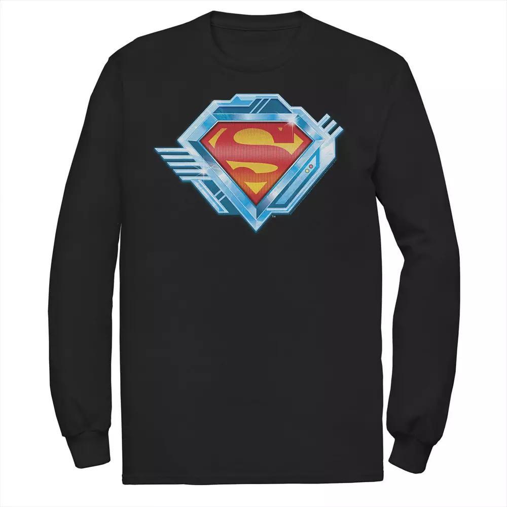 Men's DC Comics Superman Chrome Chest Logo Long Sleeve Graphic Tee, Size: Large, Black Product Image
