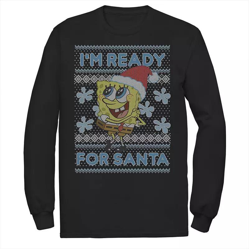 Men's Nickelodeon SpongeBob SquarePants I'm Ready For Santa Ugly Christmas Long Sleeve Graphic Tee, Size: Small, Black Product Image