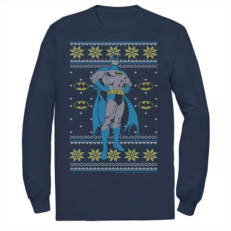 Men's DC Comics Batman Power Stance Christmas Sweater Style Tee, Size: XXL, Blue Product Image