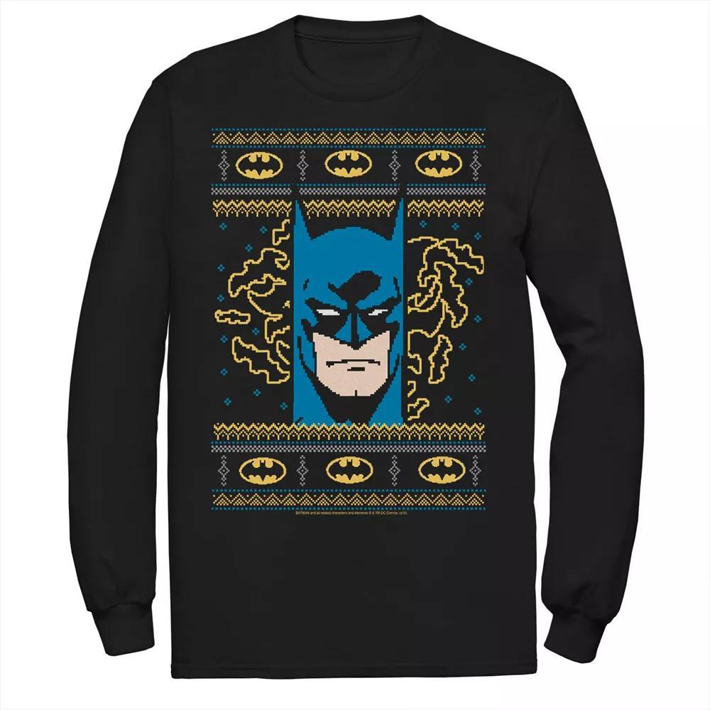 Men's DC Comics Batman Face Christmas Sweater Style Tee, Size: Medium, Black Product Image