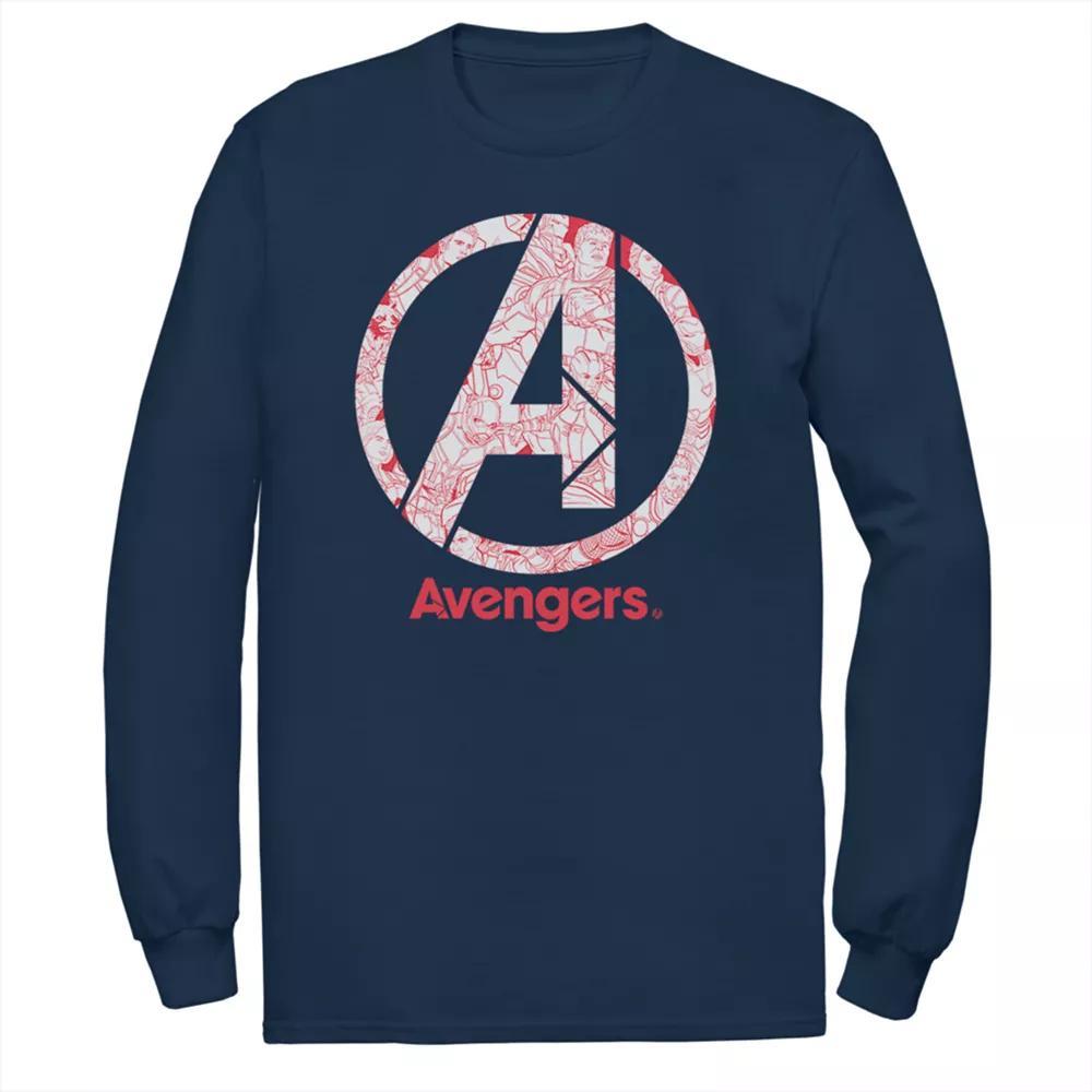 Men's Marvel Avengers Emblem Portrait Panels Long Sleeve Graphic Tee, Size: Small, Black Product Image