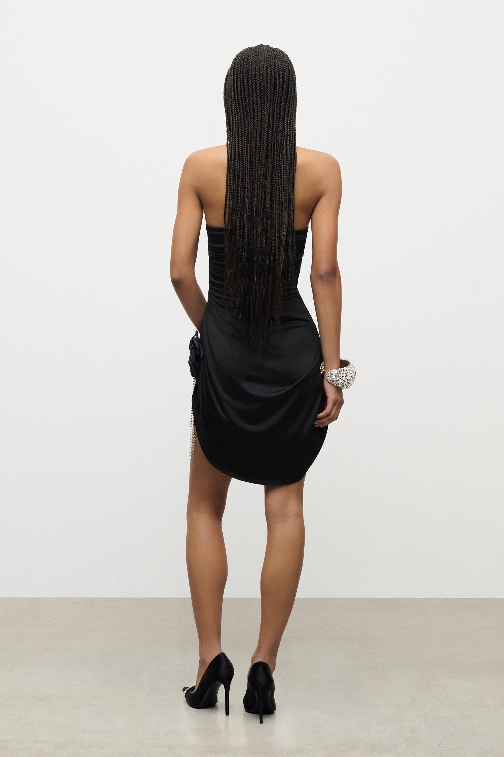 Crystal Flower Draped Strapless Mini Dress Product Image