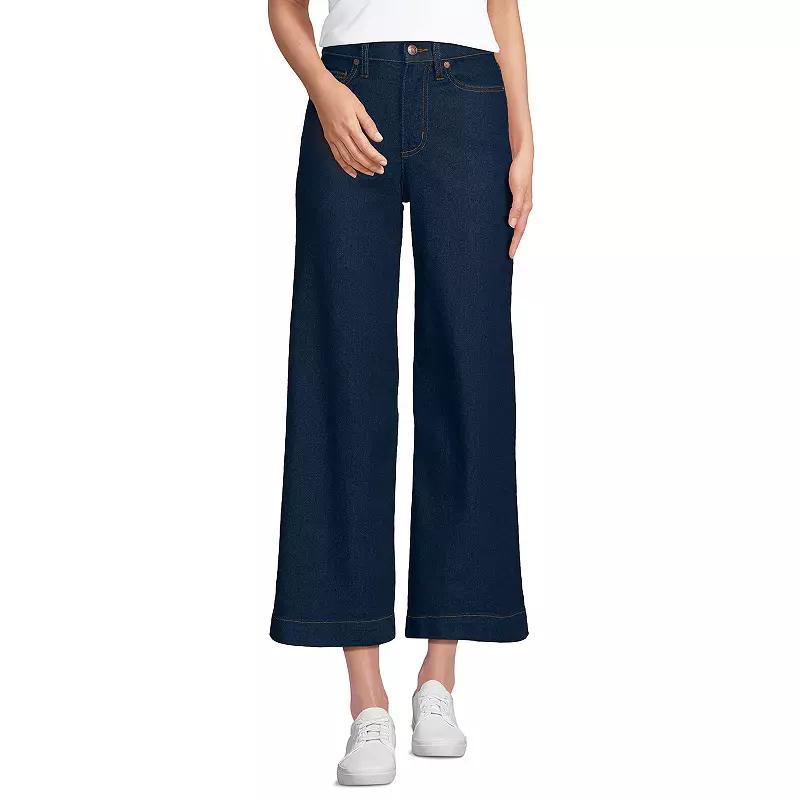 Women's Lands' End Recover Denim High Rise Wide Leg Crop Jeans, Size: 10, River Rinse Product Image