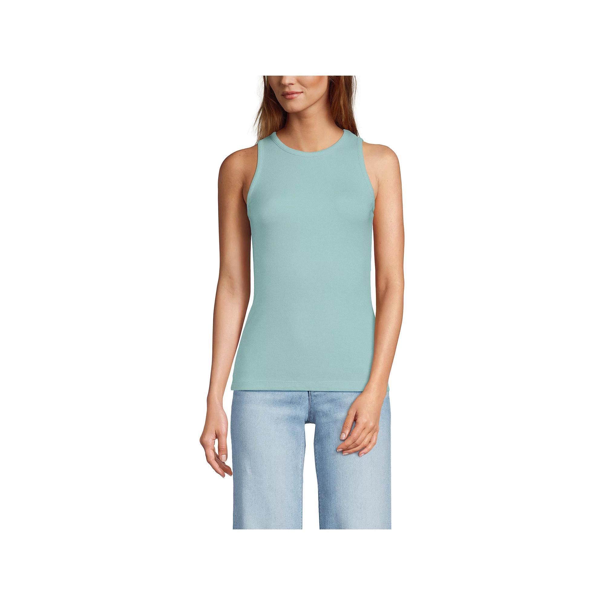 Women's Lands' End Drapey Rib Fitted Tank Top, Size: Medium, Gray Grey Product Image