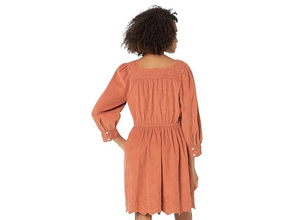 Madewell Embroidered Corduroy Square-Neck Mini Dress (Warm Umber) Women's Dress Product Image