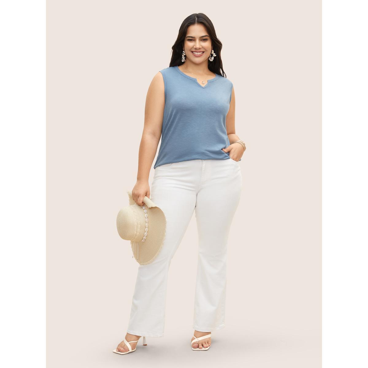 Plus Size Notched Collar Plain Cut Out Tank Top Women Cerulean Resort Patchwork Notched collar Vacation Tank Tops Camis BloomChic 18-20/2X Product Image