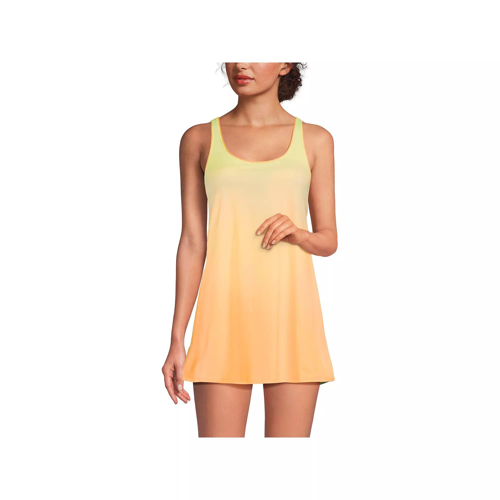 Women's Lands' End Scoop Neck Mini Swim Dress One-Piece Swimsuit, Size: Large, Mint Orange Ombre Product Image