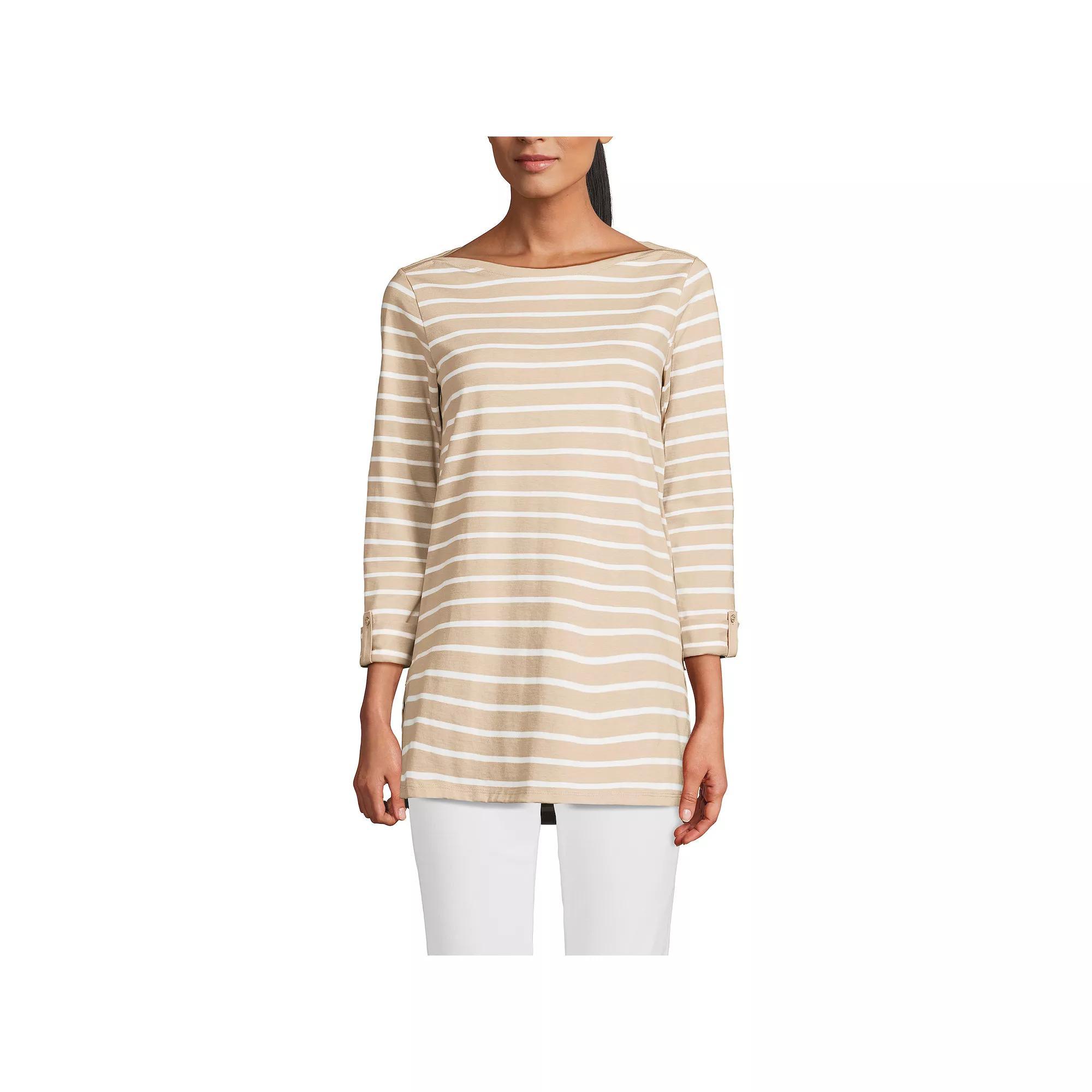 Women's Lands' End Adjustable 3/4 Sleeve Boatneck Tunic, Size: XL, Blue Ivory Stripe Product Image