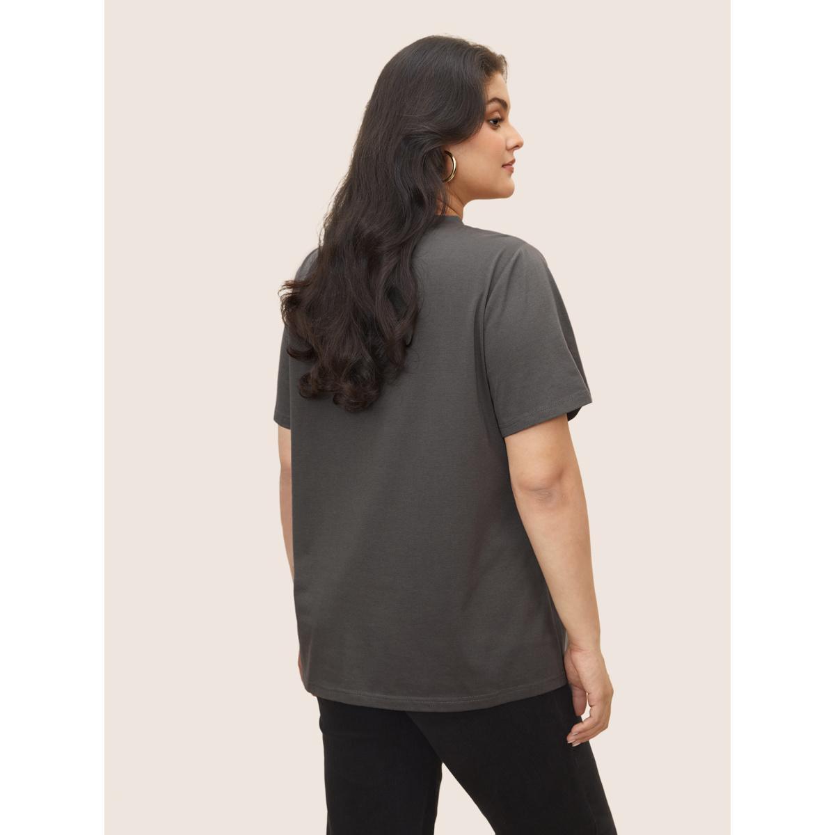 Plus Size Positive Slogan Print Round Neck T-shirt DimGray Women Casual Positive slogan Everyday T-shirts BloomChic 14-16/1X Product Image