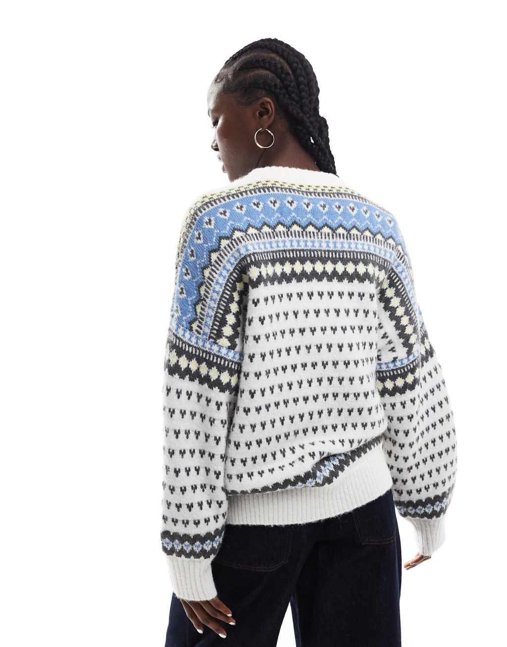 ASOS DESIGN crew neck fairisle sweater in cream Product Image