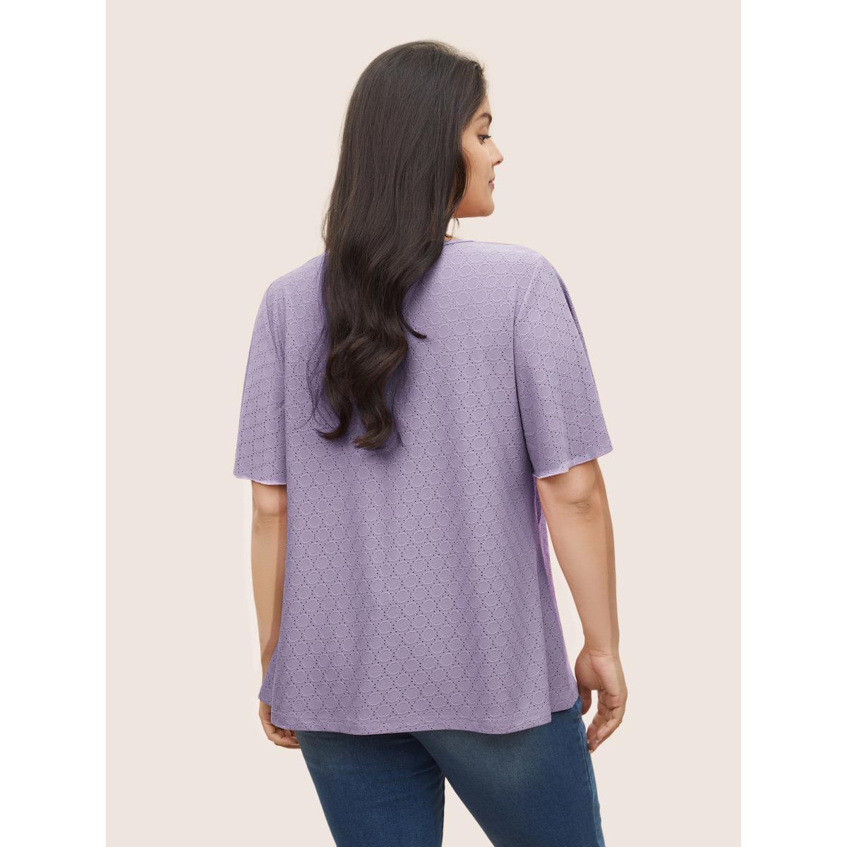 Plus Size Plain Textured Geometric Flutter Sleeve T-shirt Lavender Women Elegant Texture Plain Round Neck Everyday T-shirts BloomChic 30/6X Product Image