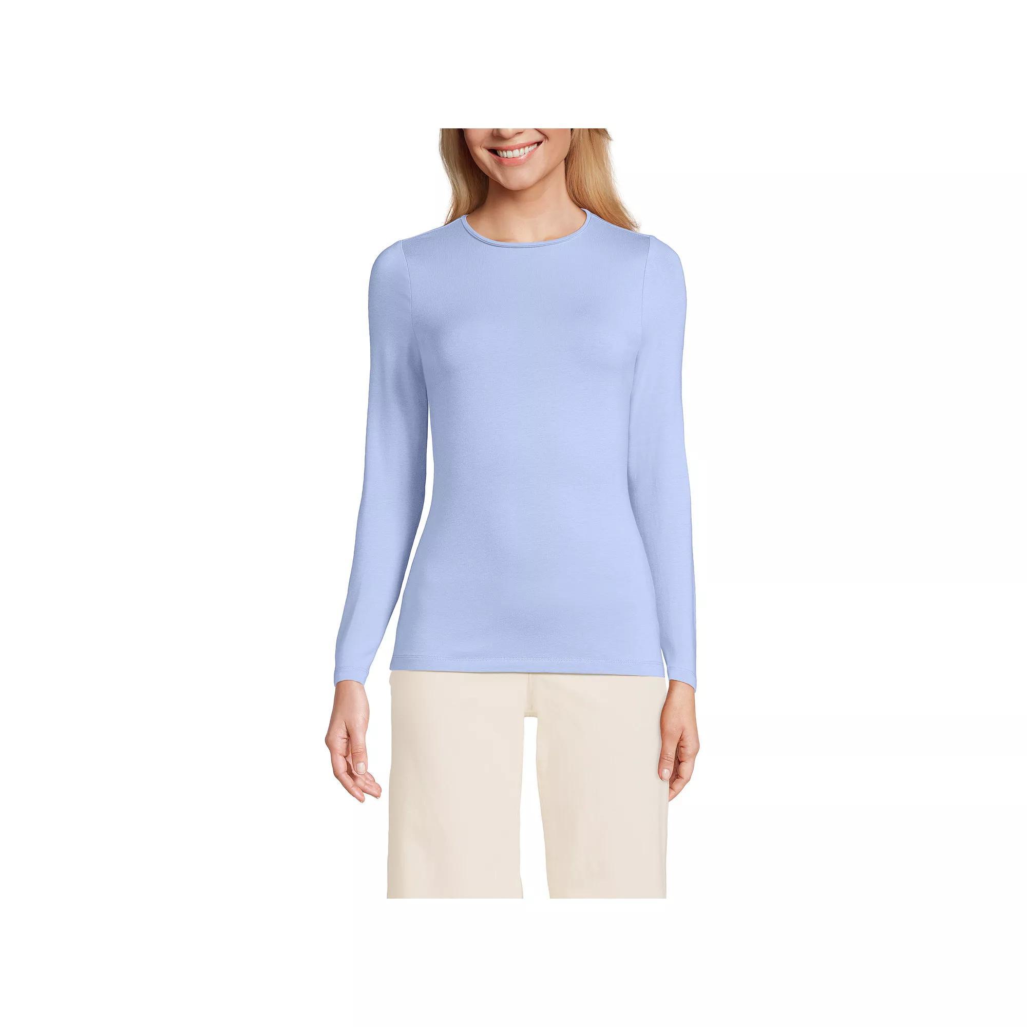 Petite Lands' End Lightweight Jersey Skimming Long Sleeve Crewneck T-shirt, Women's, Size: Medium Petite, Navy White Stripe Product Image
