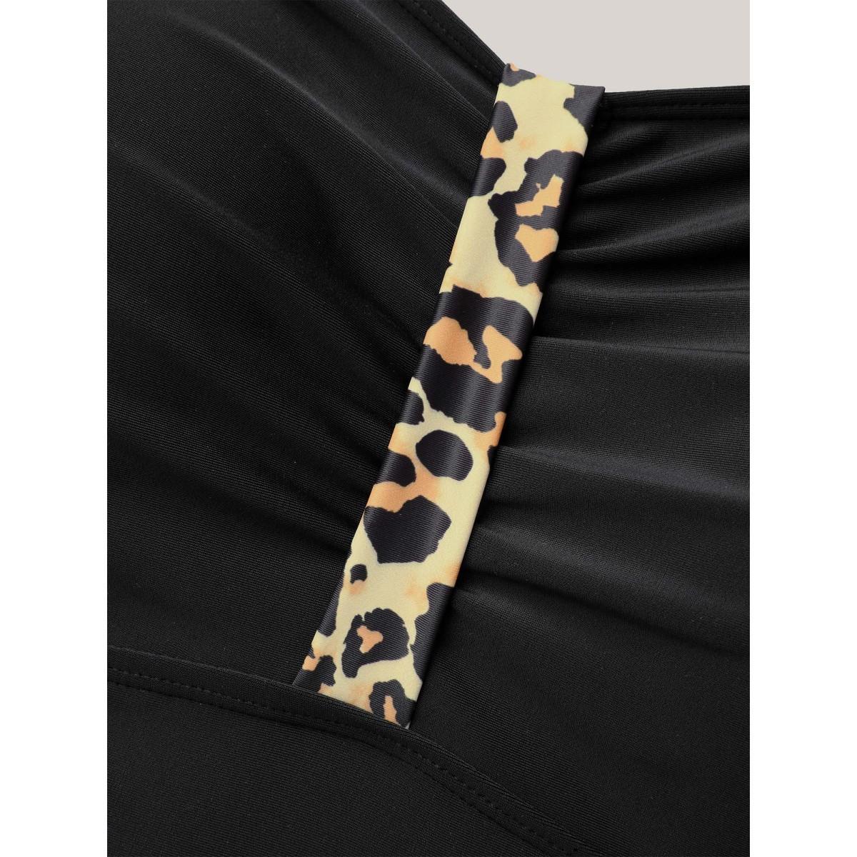 Plus Size Ruched Leopard Contrast One-Piece Swimsuit Women's Swimwear Black Beach Gathered Curve Bathing Suits High stretch One Pieces BloomChic 30/6X Product Image