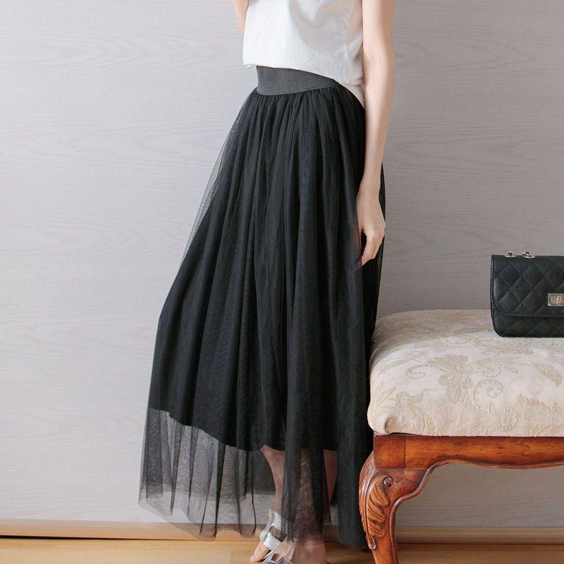 Mesh Overlay Maxi A-Line Skirt Product Image