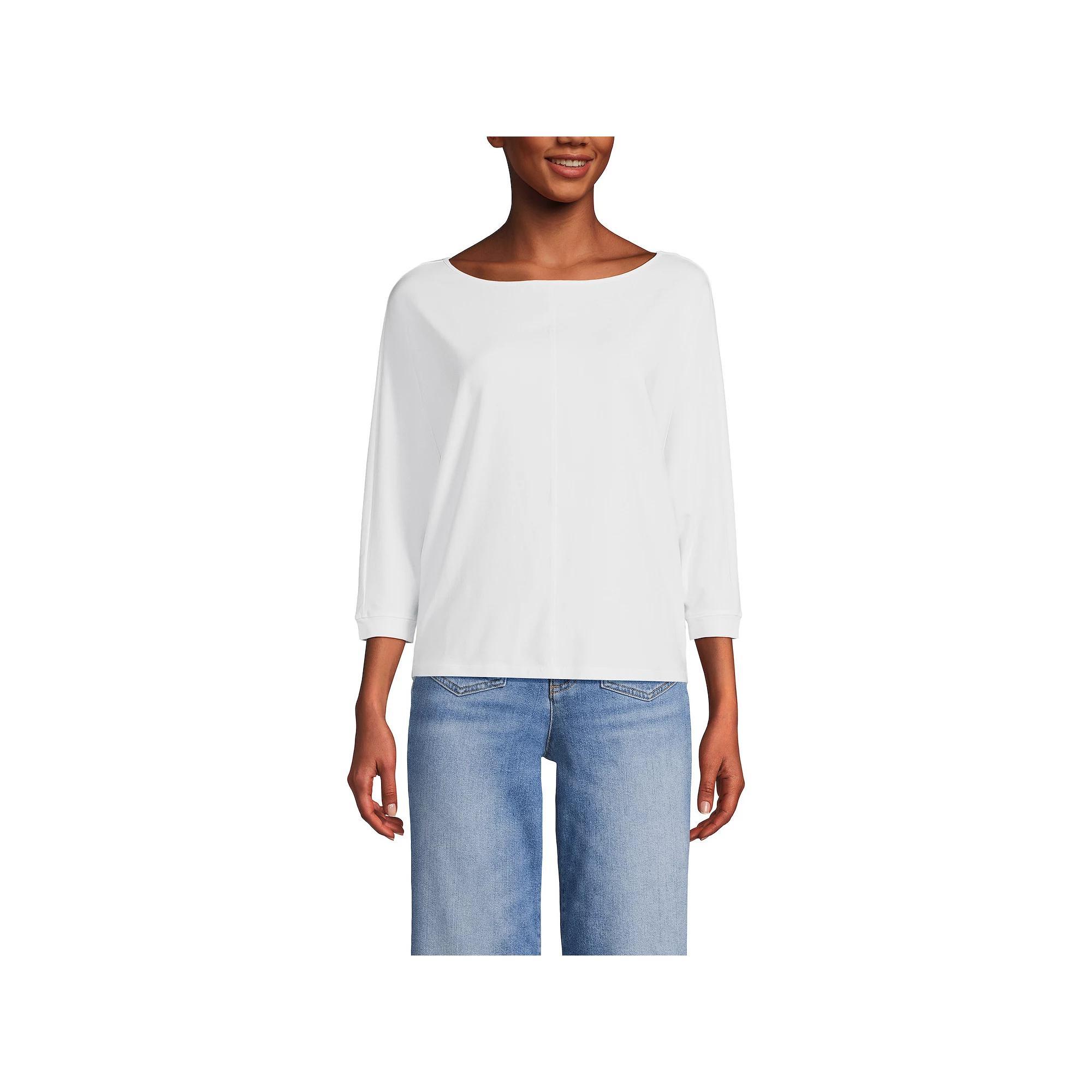 Women's Lands End Lightweight Jersey Boatneck Dolman Sleeve Top, Size: Medium, White Product Image