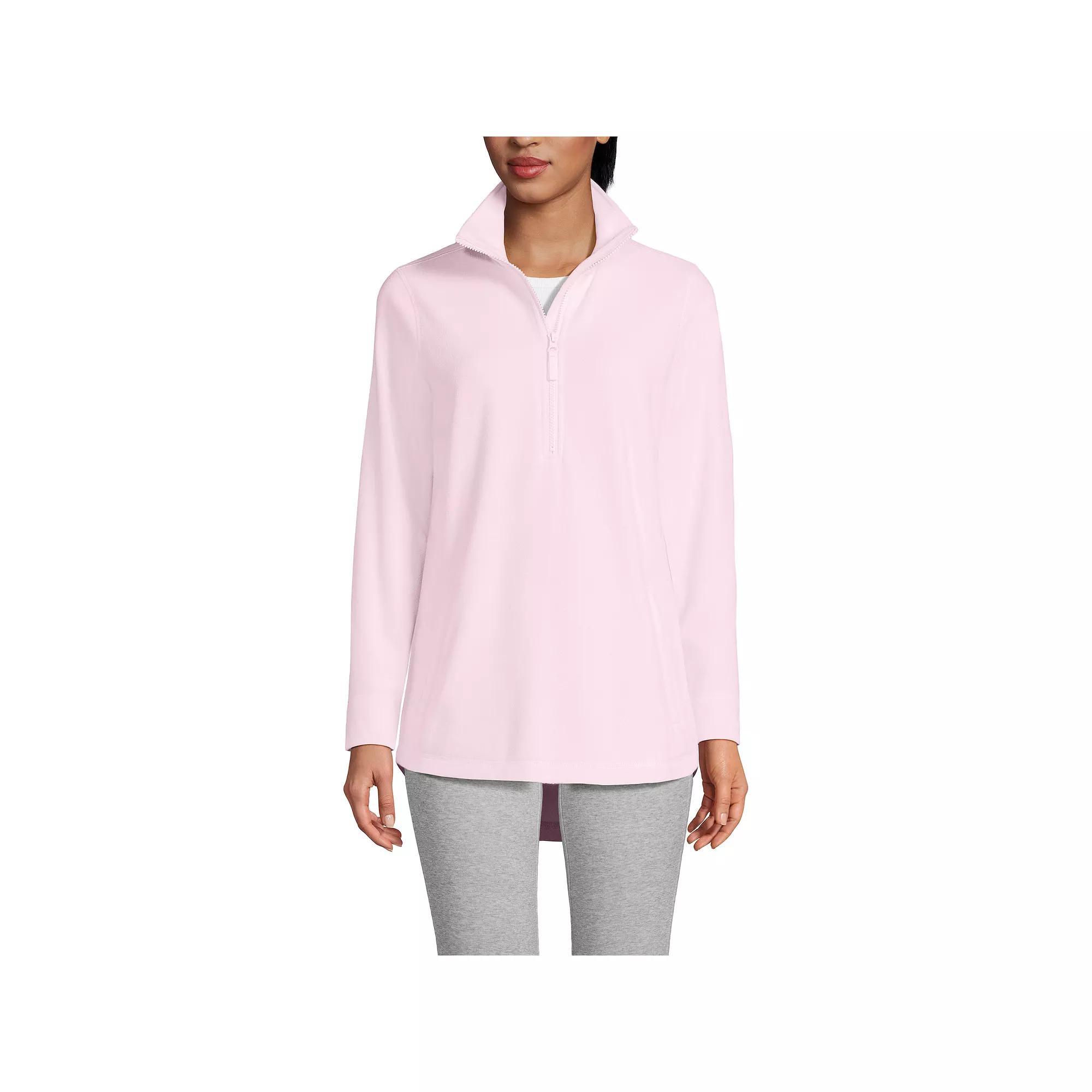 Petite Lands' End Fleece Shirt Tail Quarter-Zip Pullover, Women's, Size: Large Petite, Pink Frost Product Image