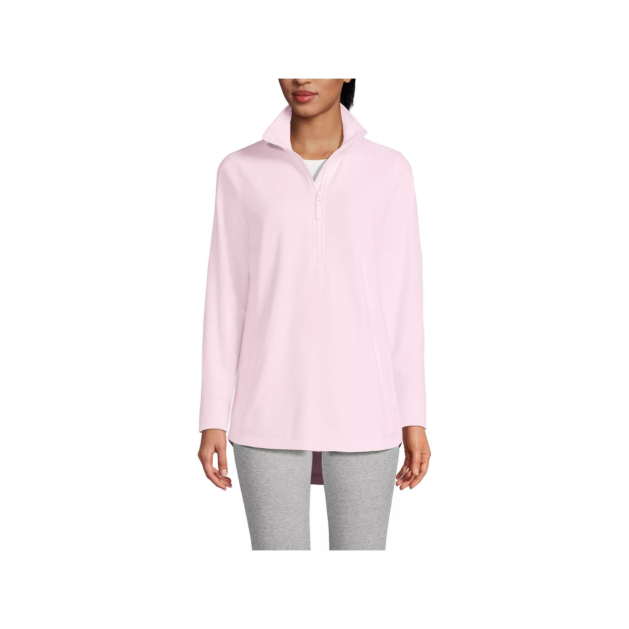 Petite Lands' End Fleece Shirt Tail Quarter-Zip Pullover, Women's, Size: Large Petite, Pink Frost Product Image