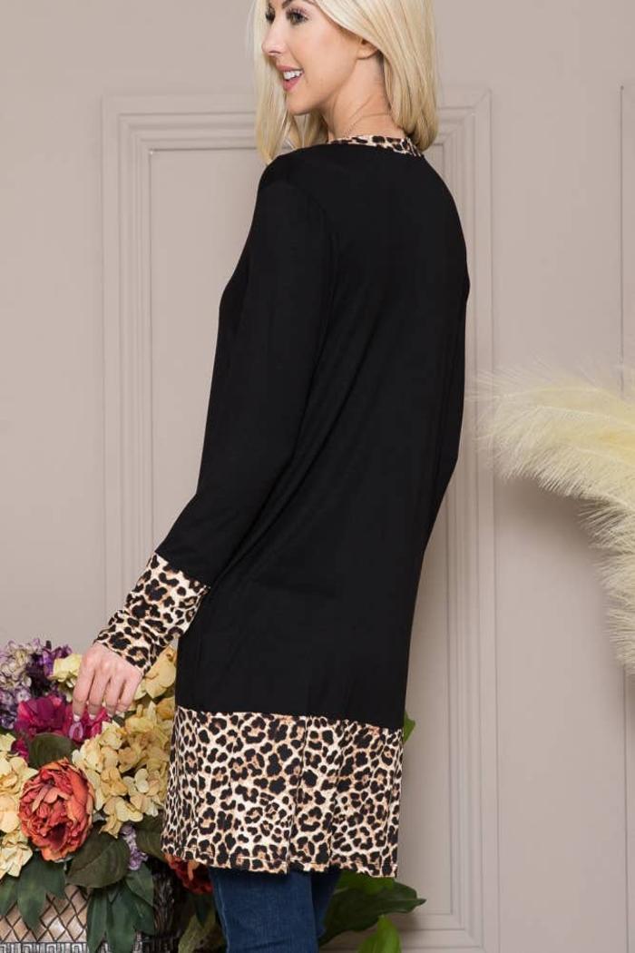 Solid Button-Down Leopard Cardigan Product Image