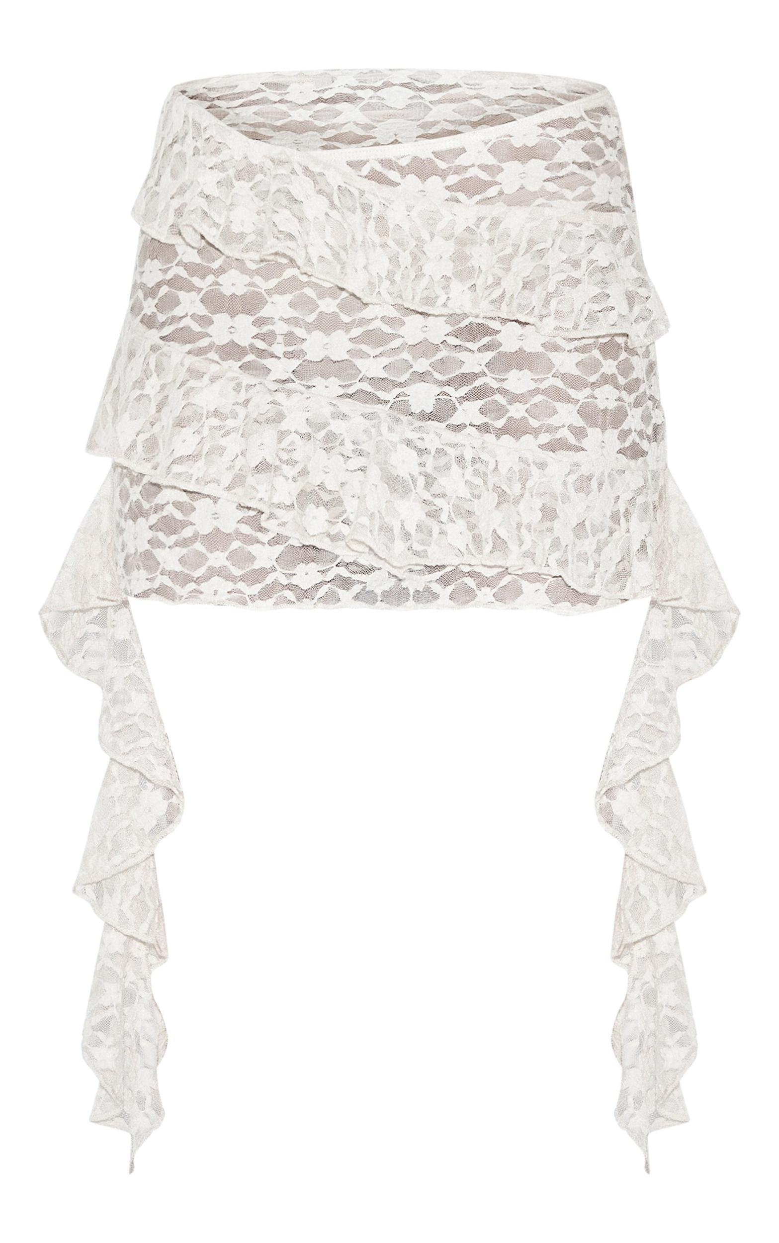 Cream Lace Frill Detail Drapey Mini Skirt Product Image