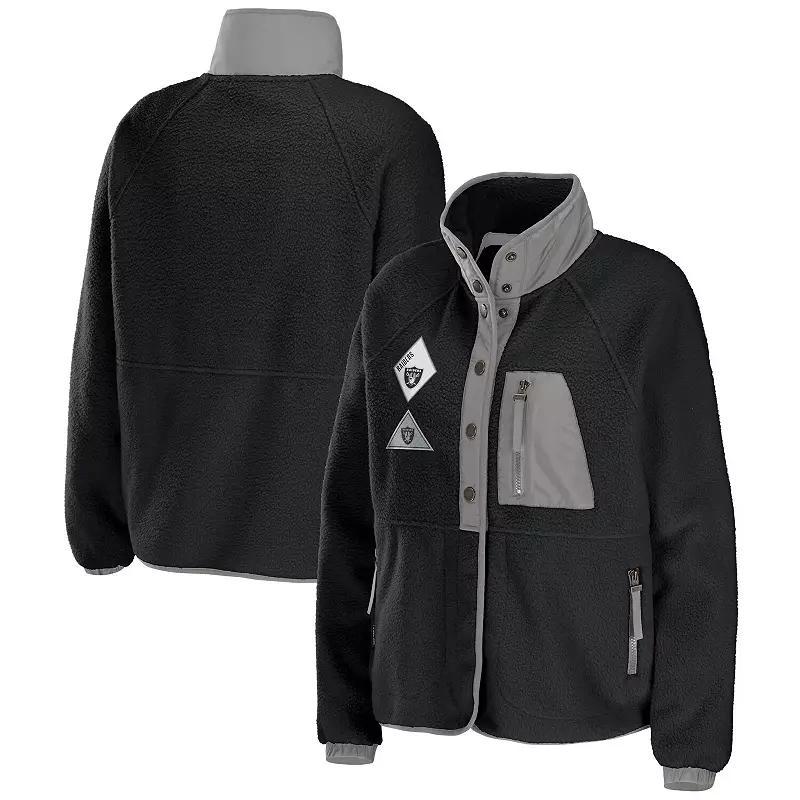 Women's WEAR by Erin Andrews Black Las Vegas Raiders Polar Fleece Raglan Full-Snap Jacket, Size: XL, Lvr Black Product Image