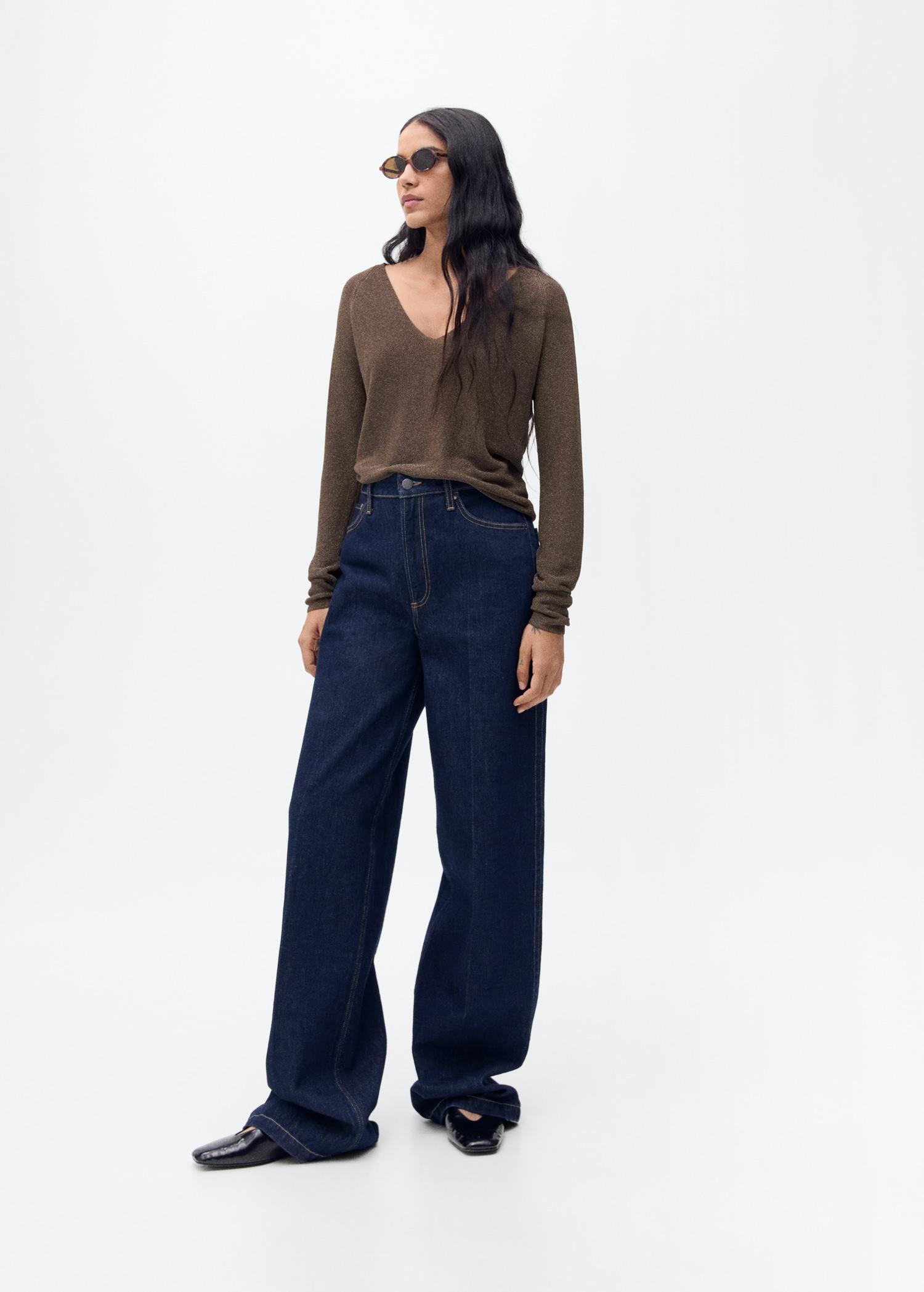 V-neck lurex sweater - Women | MANGO USA Product Image