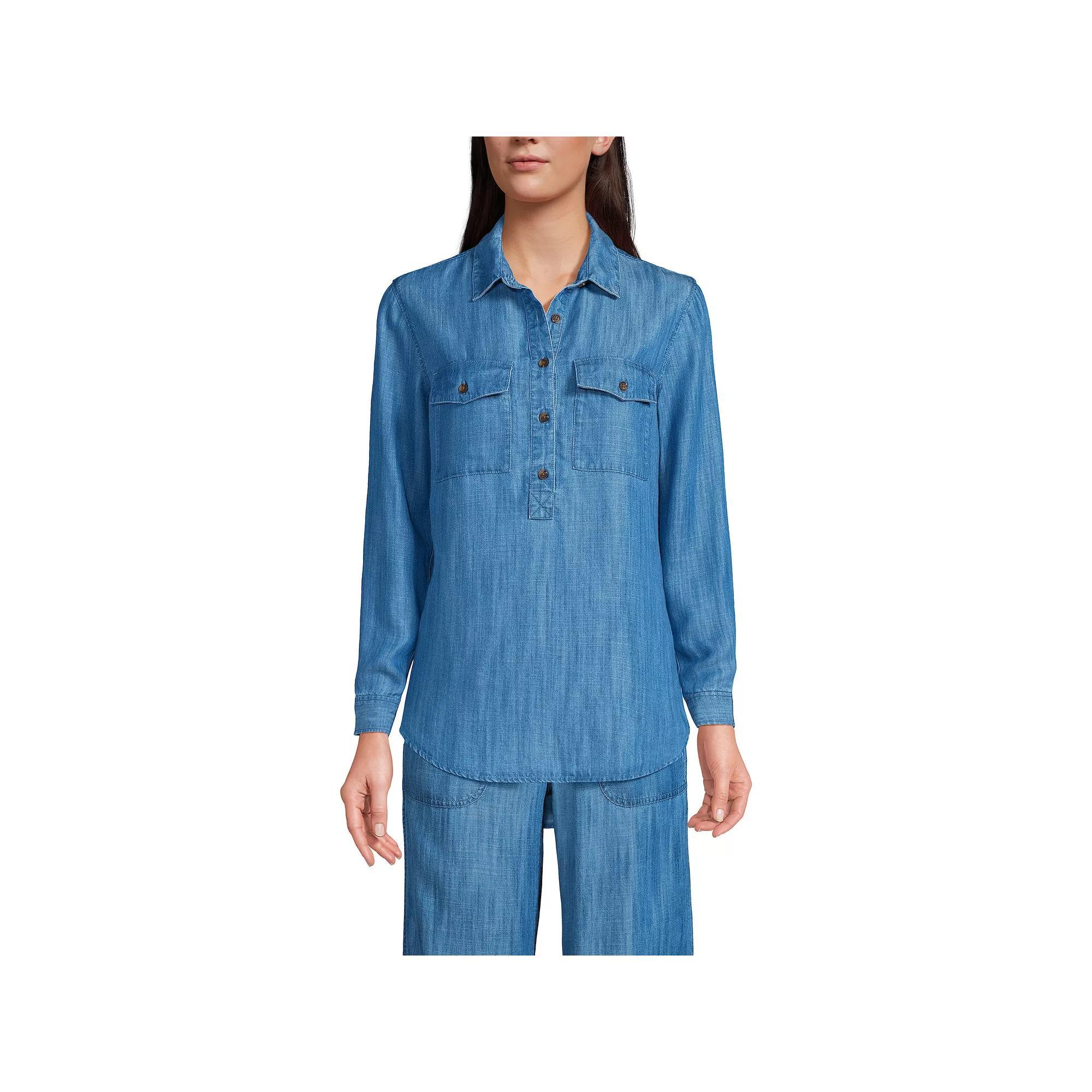 Women's Lands End Popover Top, Size: Medium, Soft Blue Product Image