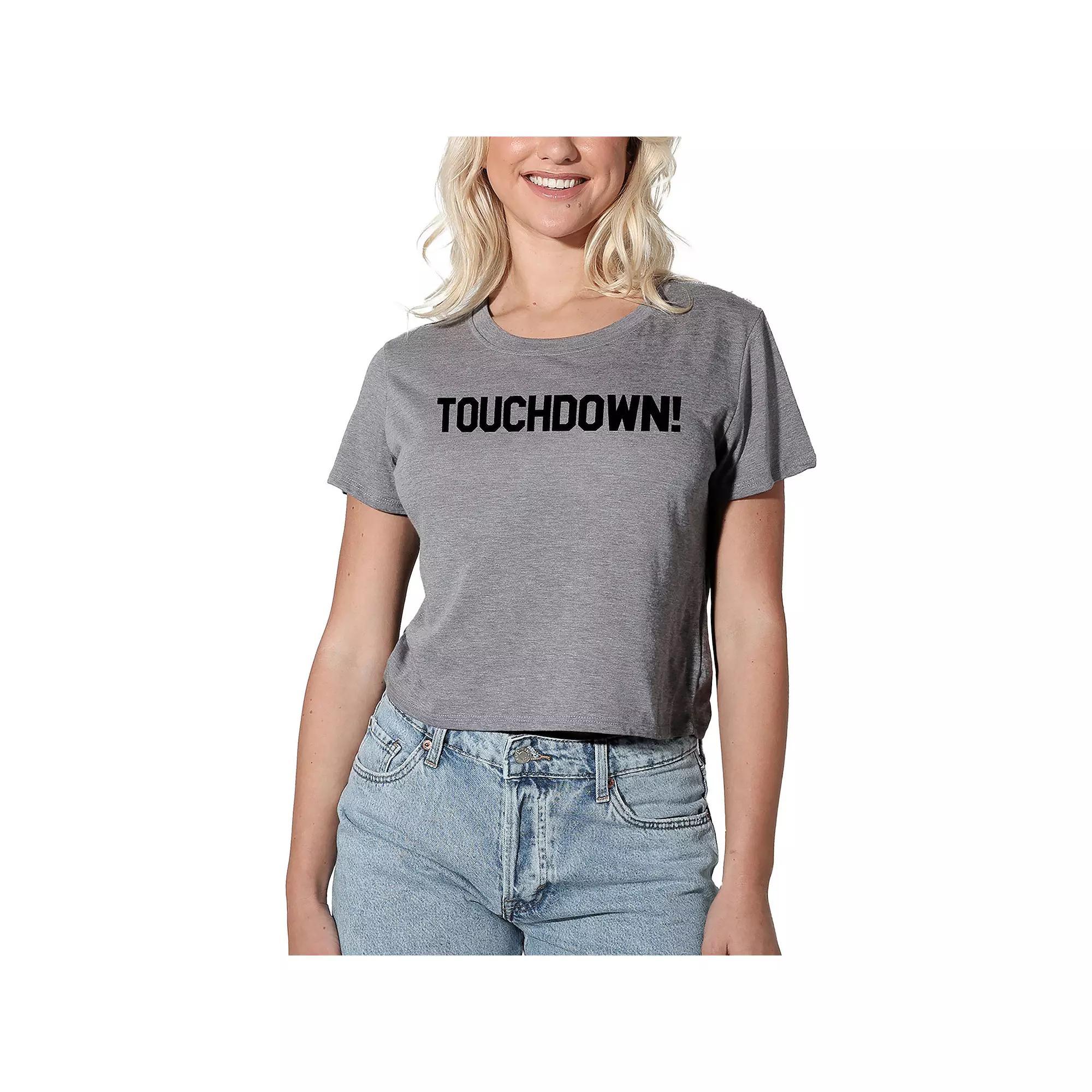 Women's Suburban Riot Touchdown! Graphic Crop Top, Girl's, Size: Medium, Grey Grey Product Image