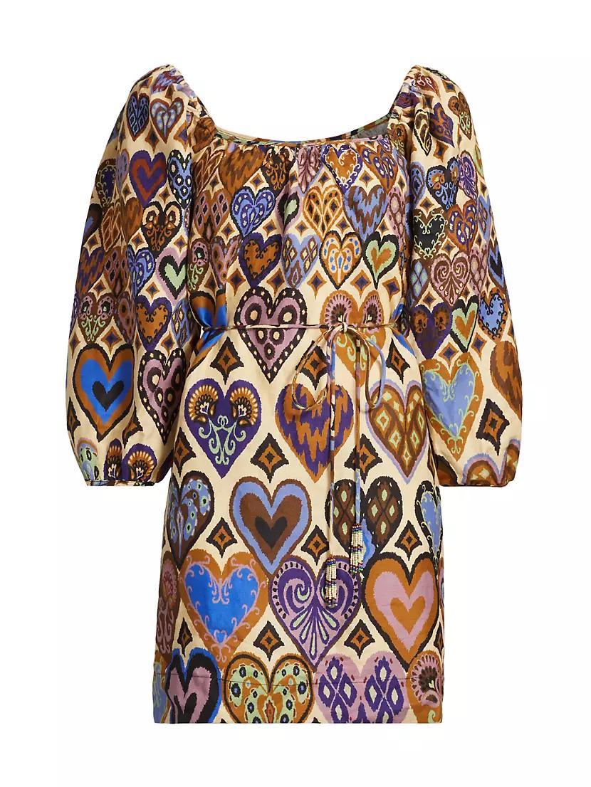 Hearts Ikat Cream Long-Sleeve Minidress Product Image