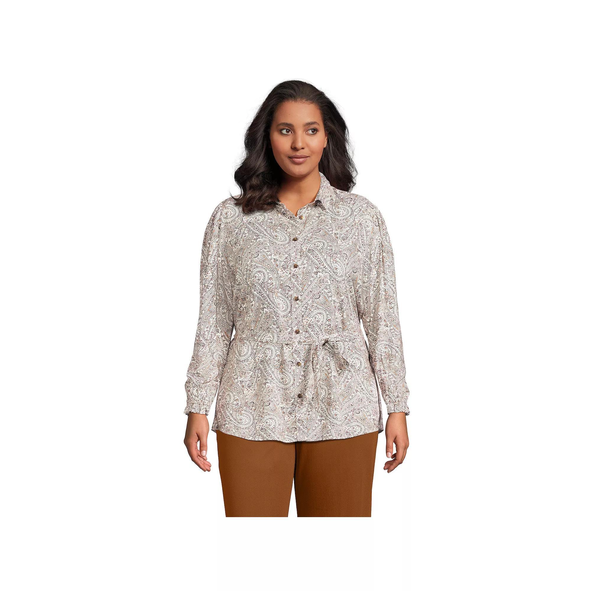 Plus Size Lands' End Women's Tie Waist Shirt, Size: 1XL, Black Product Image