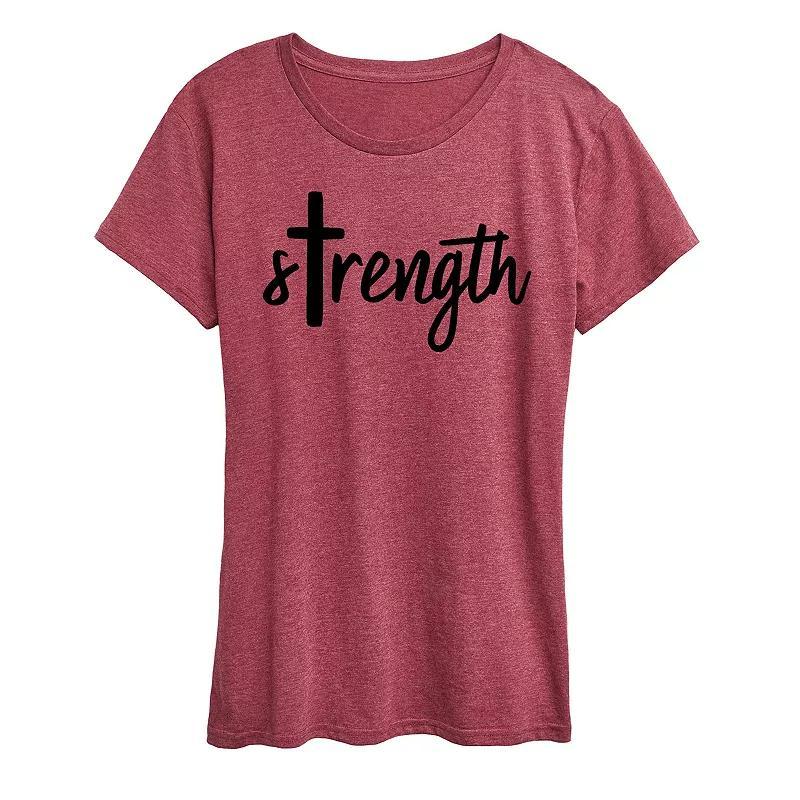 Plus Strength Cross Graphic Tee, Womens Grey Dark Red Product Image