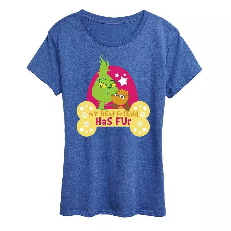 Womens Dr. Seuss Little Grinch Best Friend Has Fur Graphic Tee, Girls Grey Blue Product Image