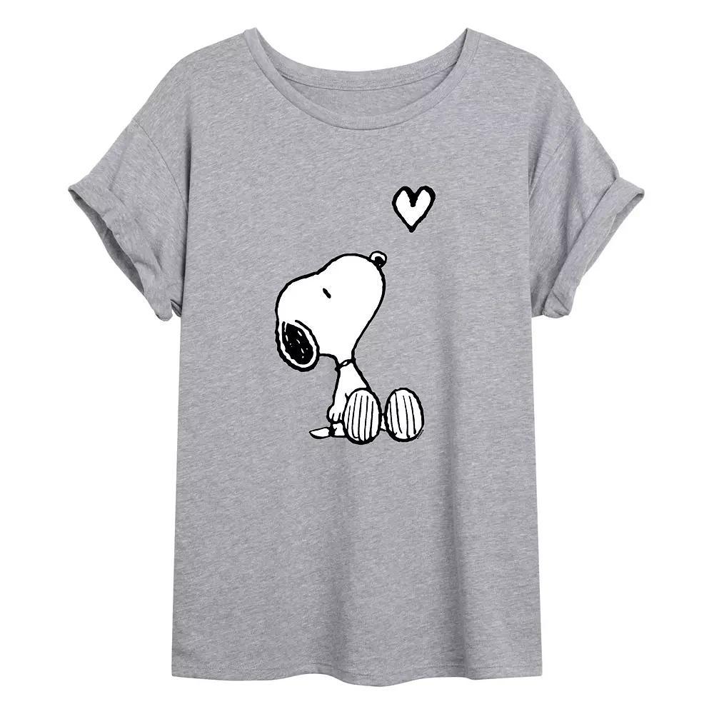 Juniors' Peanuts Snoopy Heart Oversized Tee, Girl's, Size: XXL, Grey Product Image