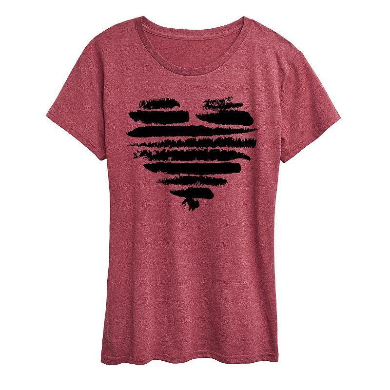 Womens Brushstroke Heart Stripes Graphic Tee Grey Dark Red Product Image