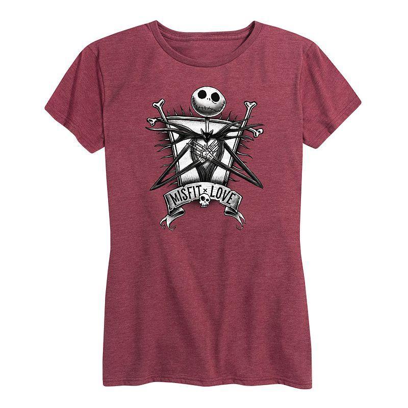 Disneys The Nightmare Before Christmas Womens Misfit Love Graphic Tee Grey Wine Product Image