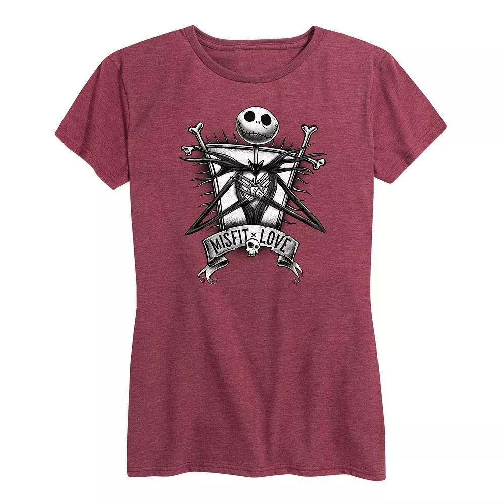 Disneys The Nightmare Before Christmas Womens Misfit Love Graphic Tee Grey Wine Product Image