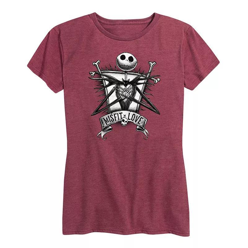 Disneys The Nightmare Before Christmas Womens Misfit Love Graphic Tee Grey Wine Product Image
