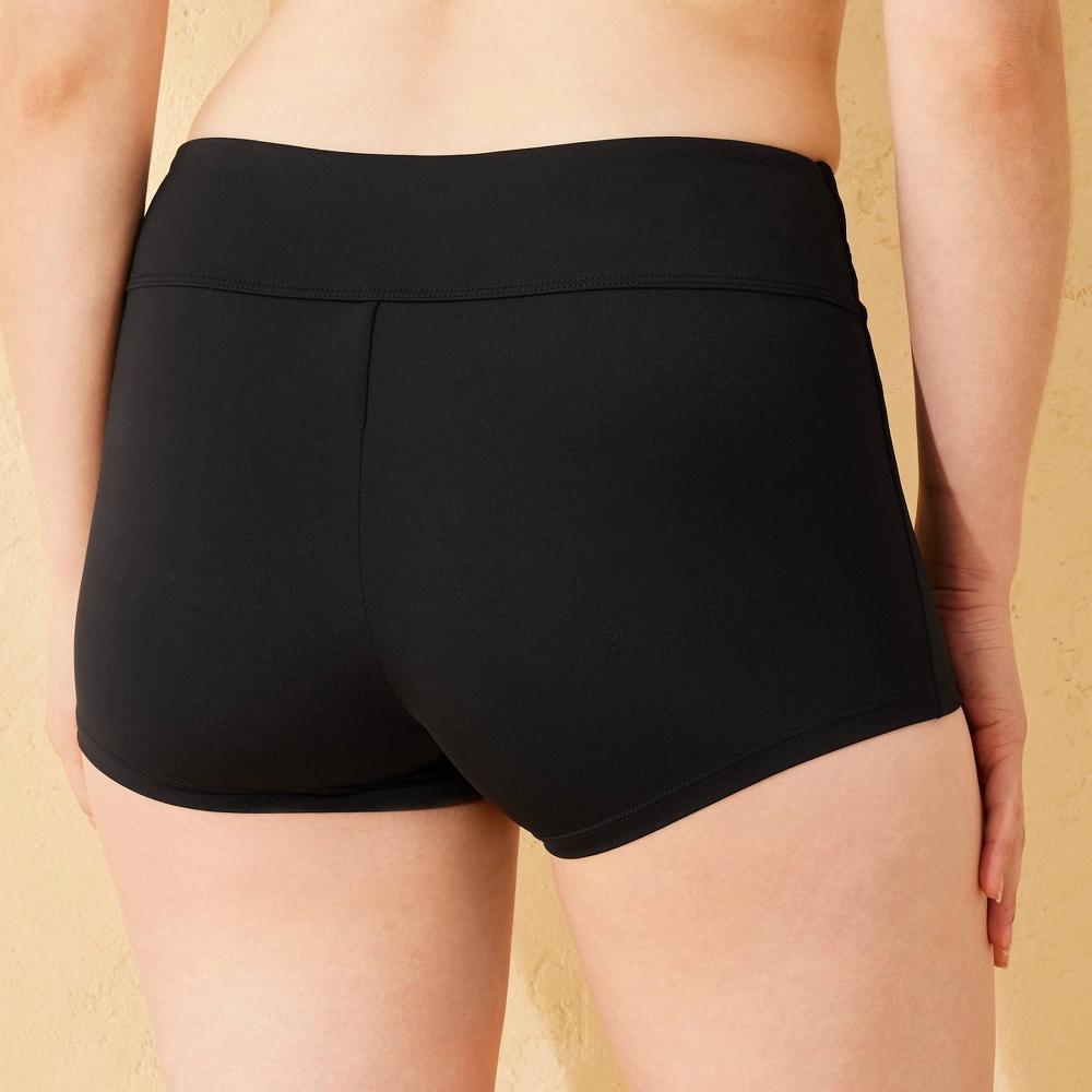 Women's Mid-Rise Tummy Control Swim Shortie - Shade & Shore™ Black XS: Full Lining, Slimming, Woven, Hand Wash, Pull-On Product Image