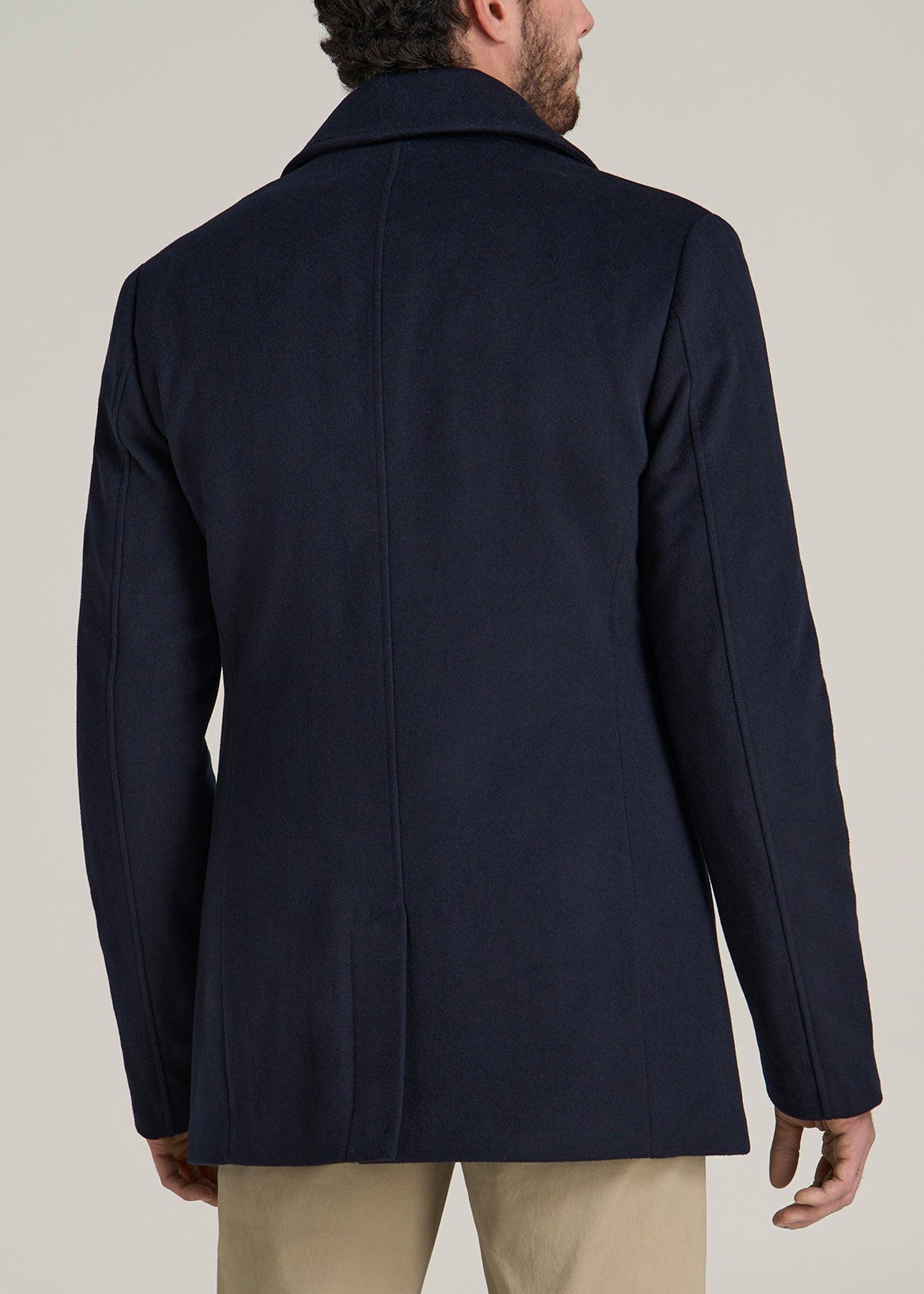 Double-Breasted Wool Peacoat for Tall Men in Deep Navy Product Image