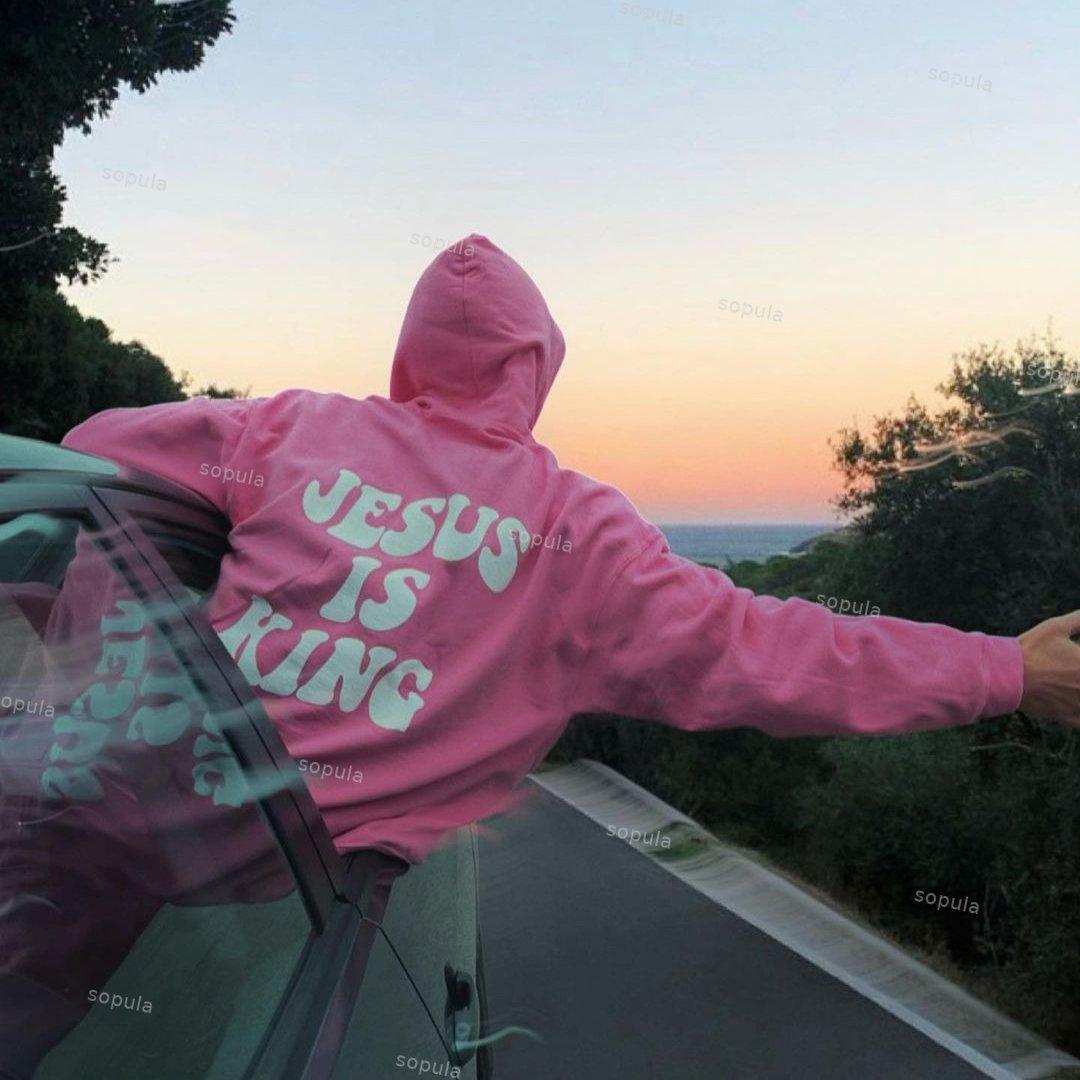 Jesus Is King Puff Print Graphic Pullover Hoodie Product Image