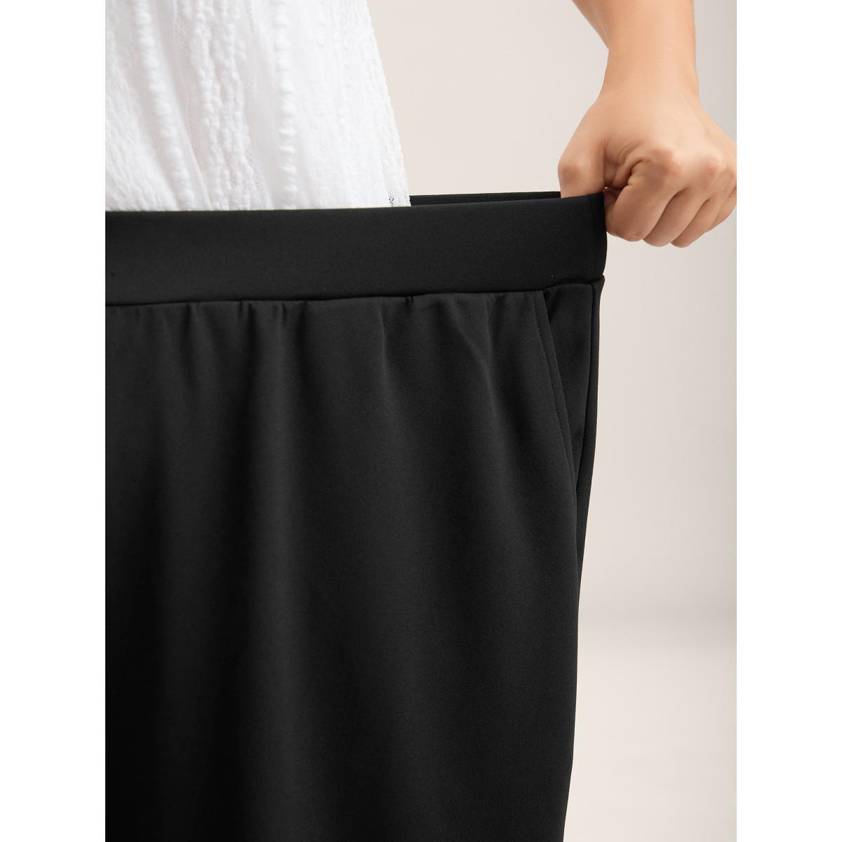 Plus Size Floral Lace Hem Wide-Leg Pants Women Black Elegant Wide Leg Mid Rise Everyday-Elegant Pants BloomChic 26/4X Product Image