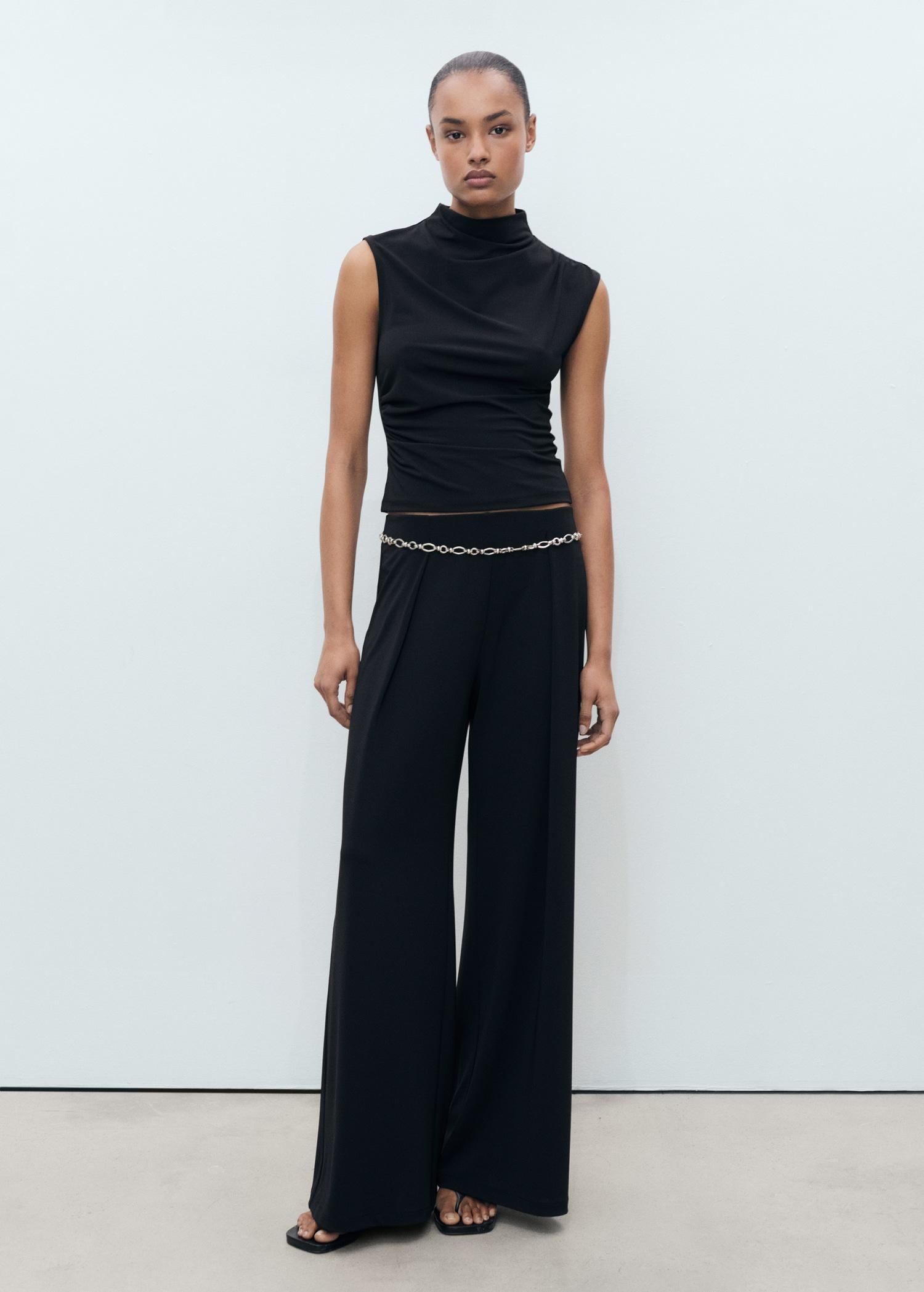 Fine-knit draped top - Women | MANGO USA Product Image
