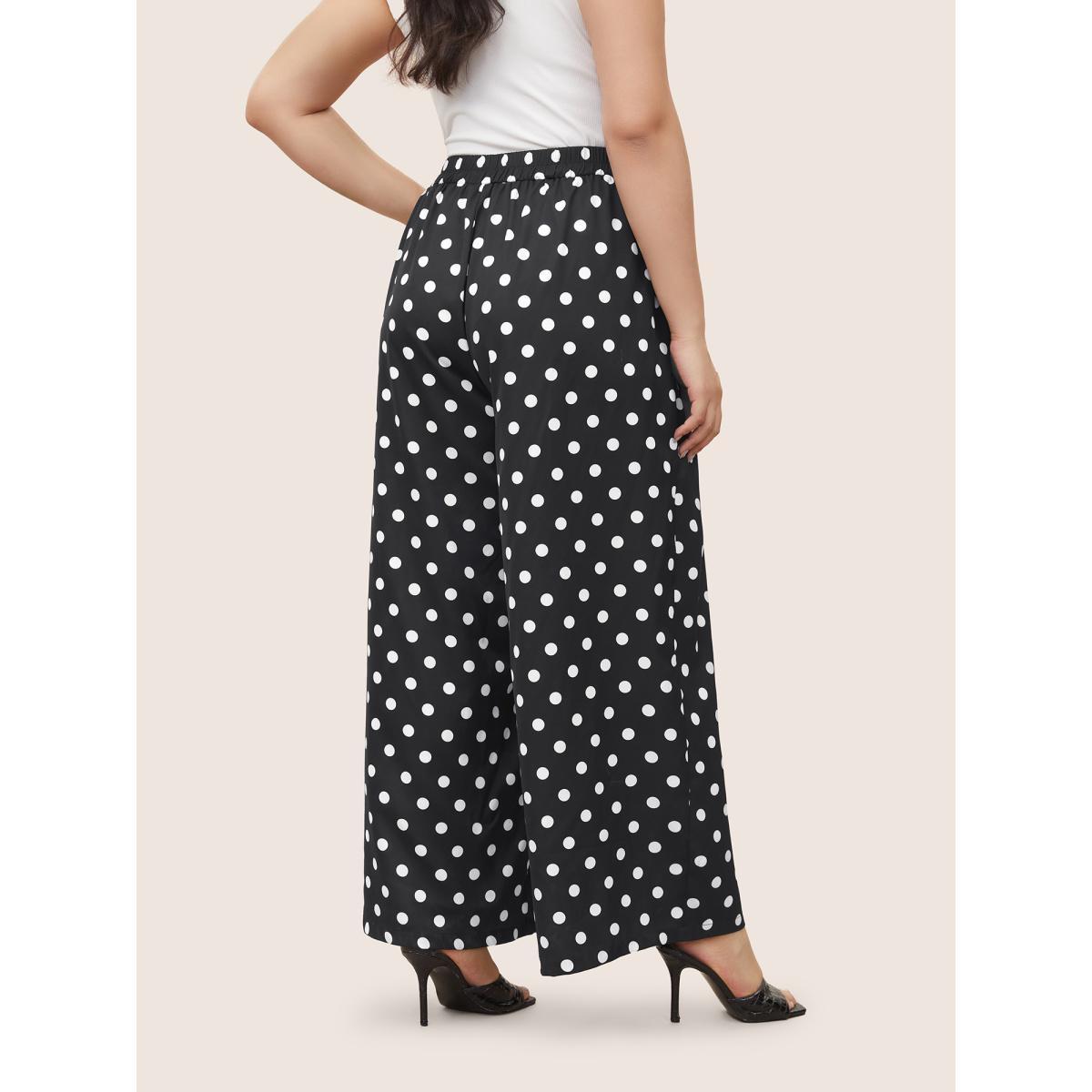 Plus Size Polka Dot Elastic Waist Wide Leg Pants Women Black Resort Wide Leg High Rise Vacation Pants BloomChic 30/6X Product Image