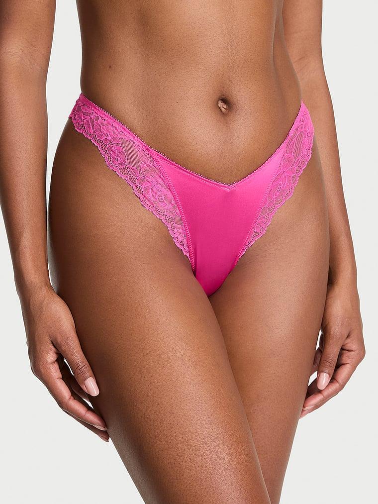 Rose Lace-Trim High-Leg Thong Panty Product Image