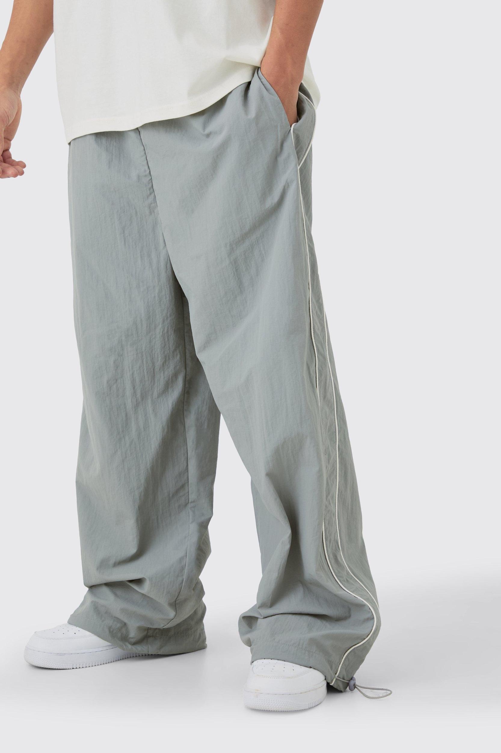 Mens Elasticated Waist Side Stripe Parachute Pants - Grey Product Image