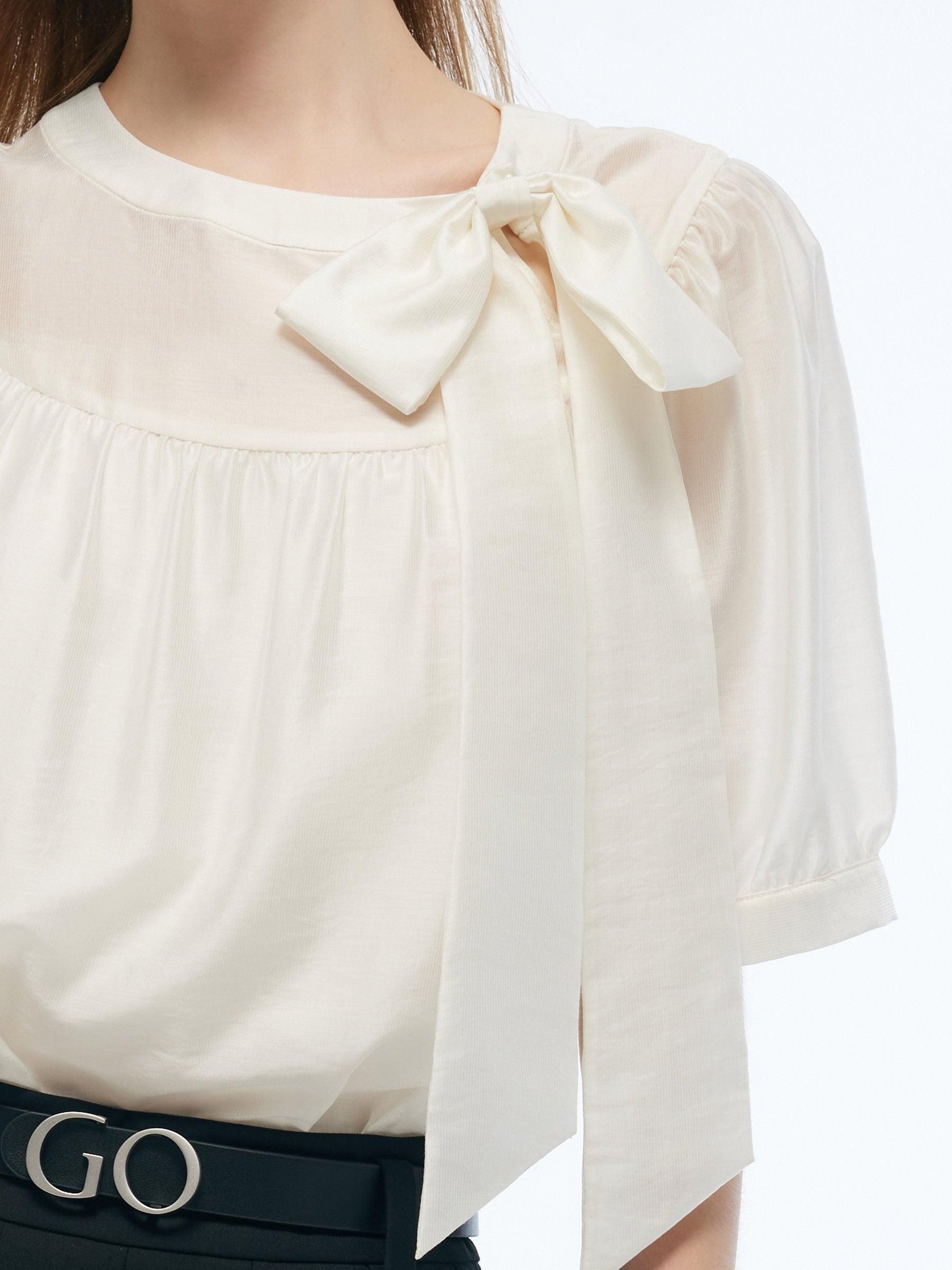 Tencel Blend Women Puff-sleeved Blouse Product Image