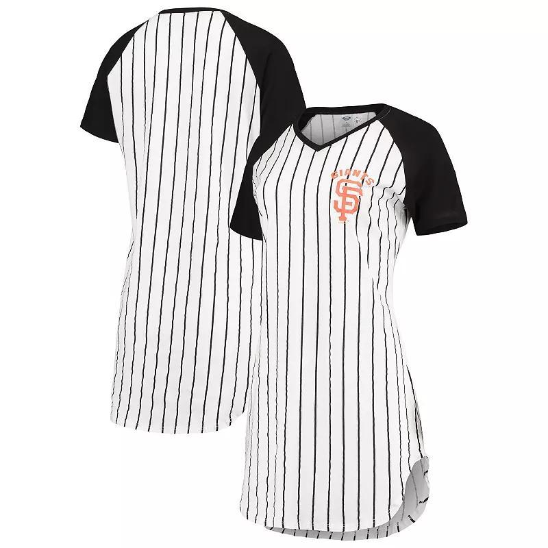 Women's Concepts Sport White/Black San Francisco Giants Vigor Pinstripe Raglan V-Neck Nightshirt, Size: Medium Product Image