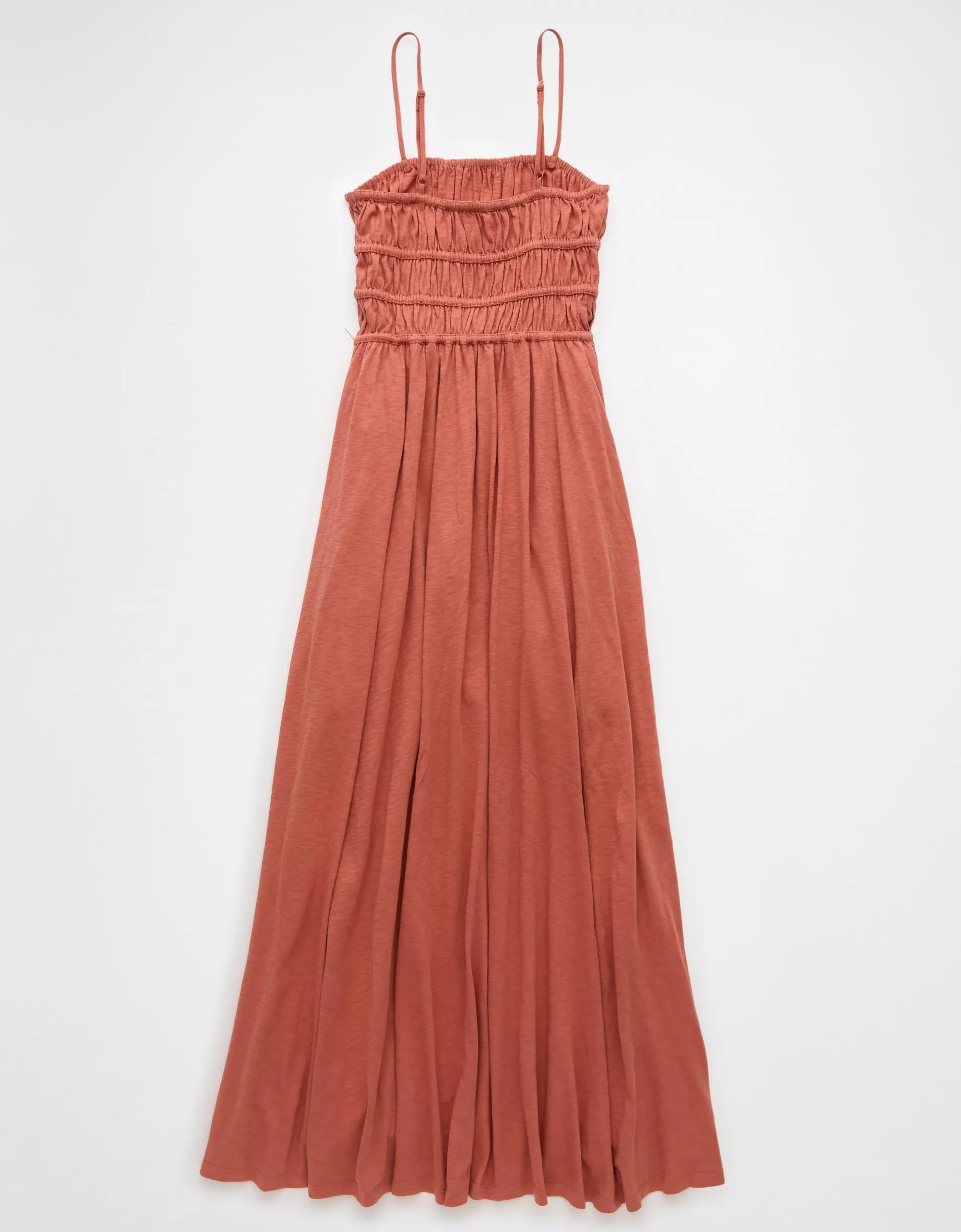 AE Sunchaser Knit Smocked Bodice Striped Midi Dress Product Image