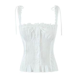 Sleeveless Square Neck Lace Corset Top Product Image