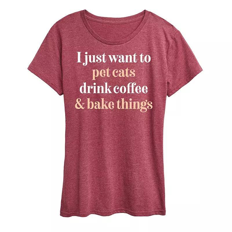 Womens Pet Dogs Drink Coffee Bake Graphic Tee Grey Green Product Image