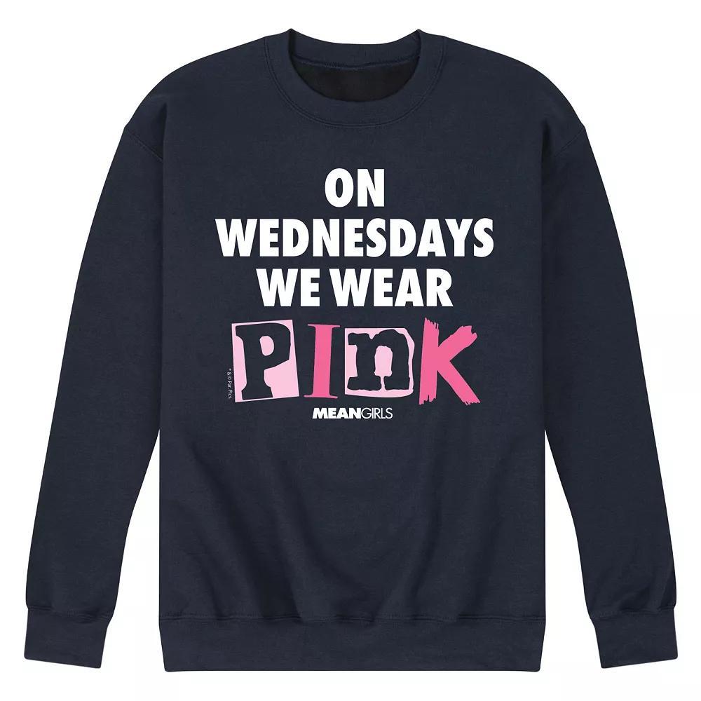 Mens Mean Girls Wednesdays We Wear Pink Fleece Sweatshirt Blue Product Image